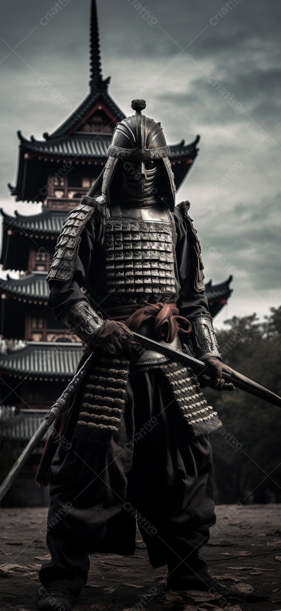 Samurai em armadura antiga templo japonês