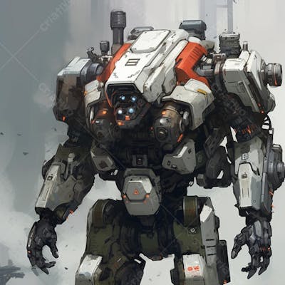 Robô gigante em cenário futurista