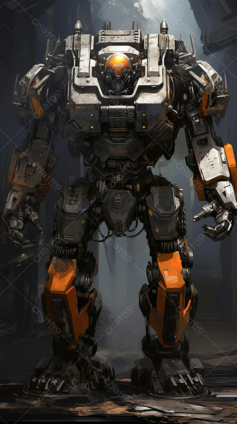 Robô gigante em cenário futurista