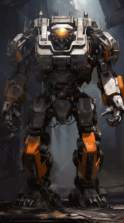 Robô gigante em cenário futurista