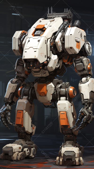 Robô gigante em cenário futurista