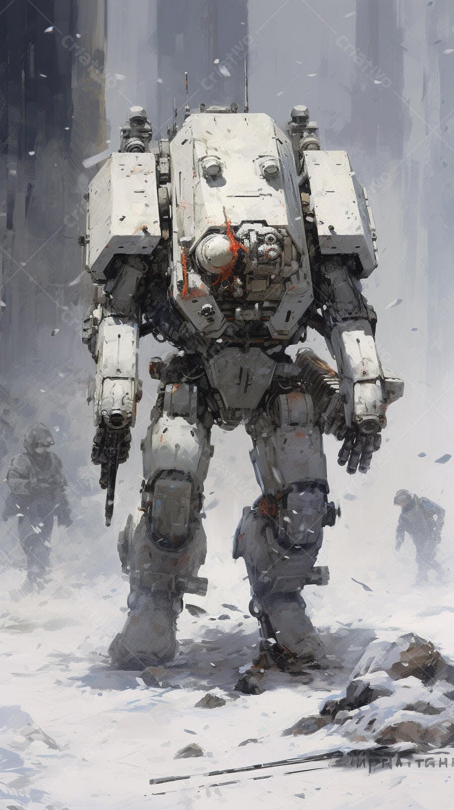 Mech gigante em paisagem nevada