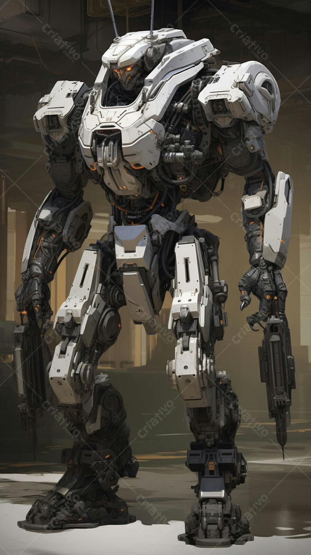 Robô gigante em cenário futurista