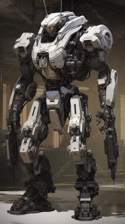 Robô gigante em cenário futurista