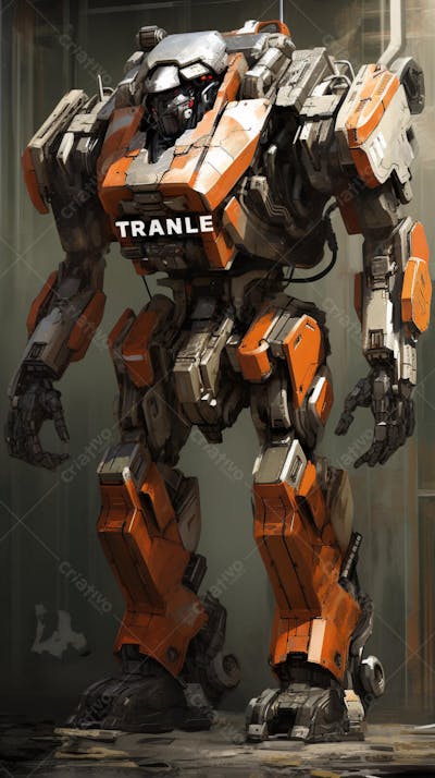 Robô gigante em cenário futurista