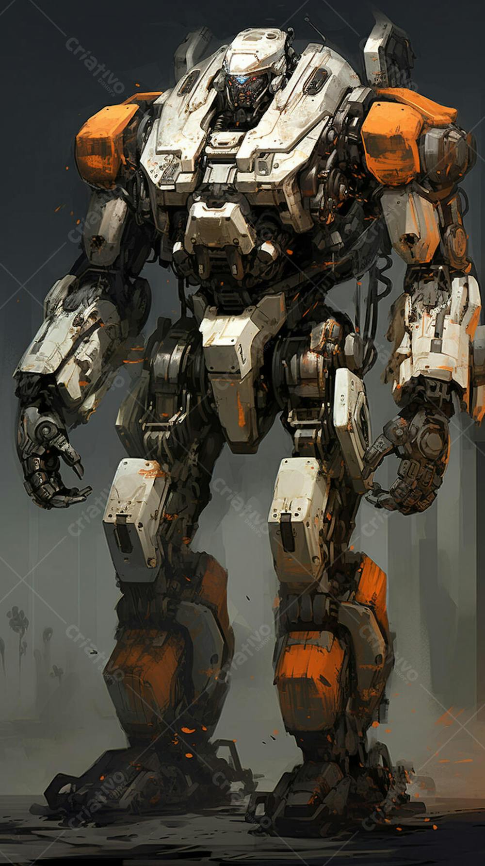 Robô gigante em cenário futurista