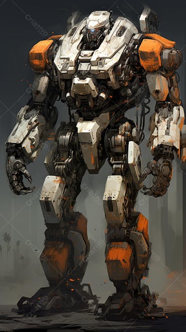 Robô gigante em cenário futurista