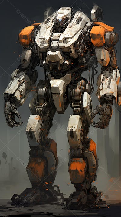 Robô gigante em cenário futurista