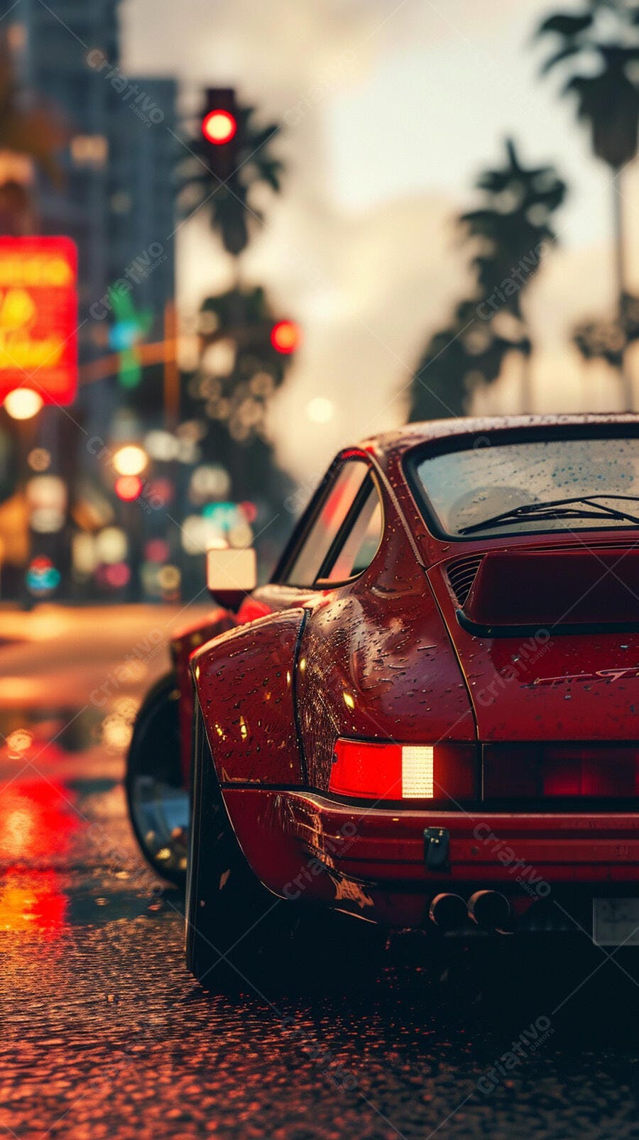 Porsche 911 Vermelho na Chuva