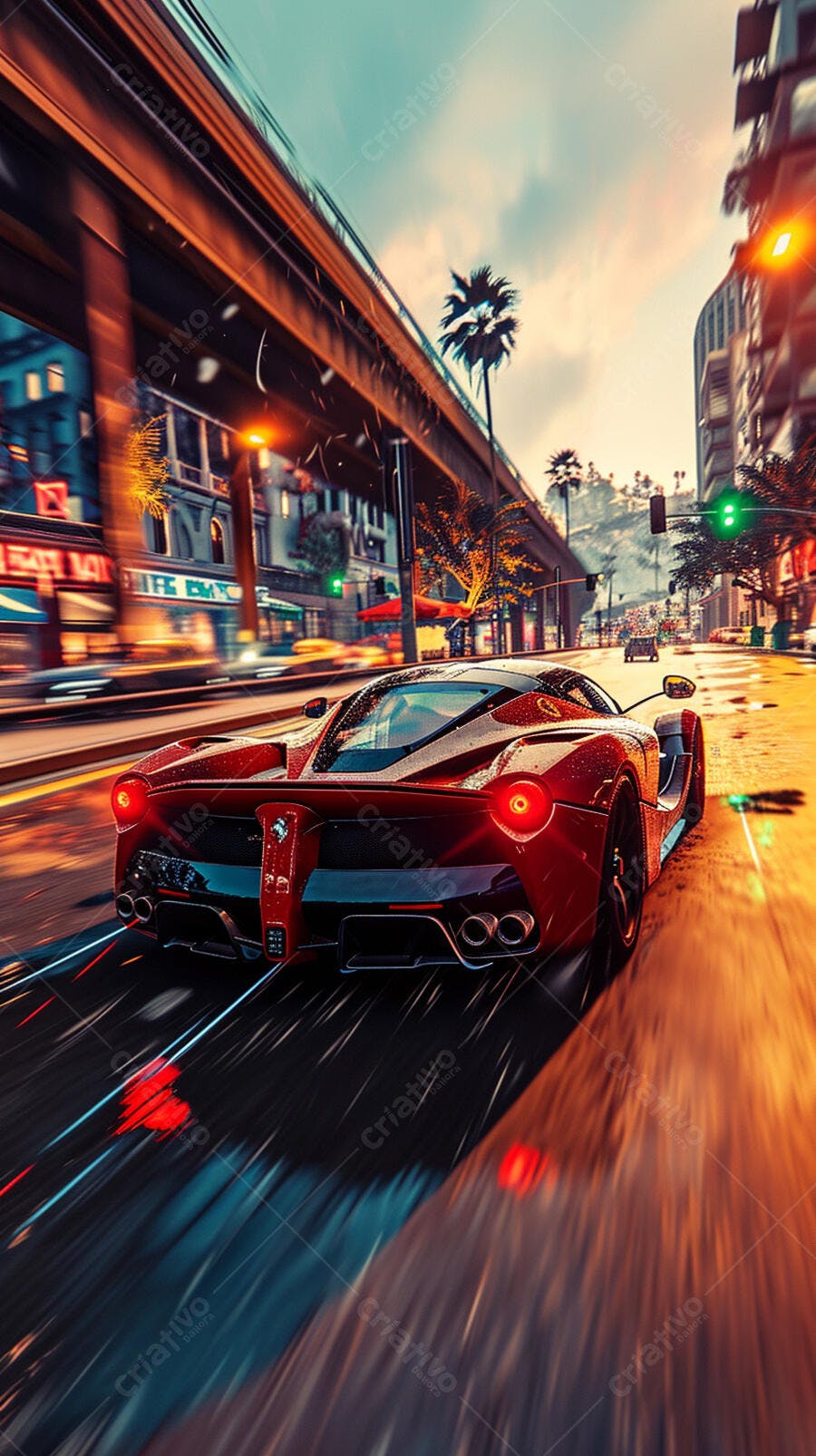 Ferrari LaFerrari vermelha em cidade à noite