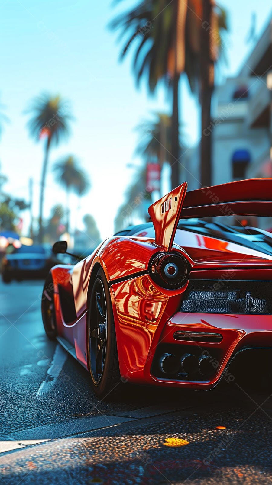 Ferrari vermelha em rua ensolarada