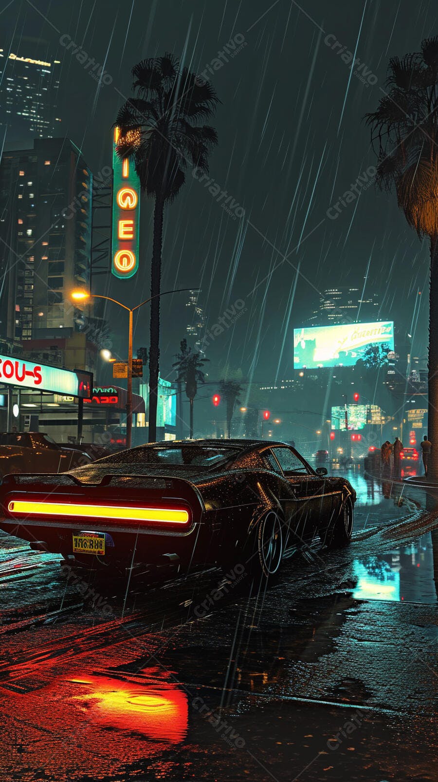 Muscle Car Chuva Noturna Cidade