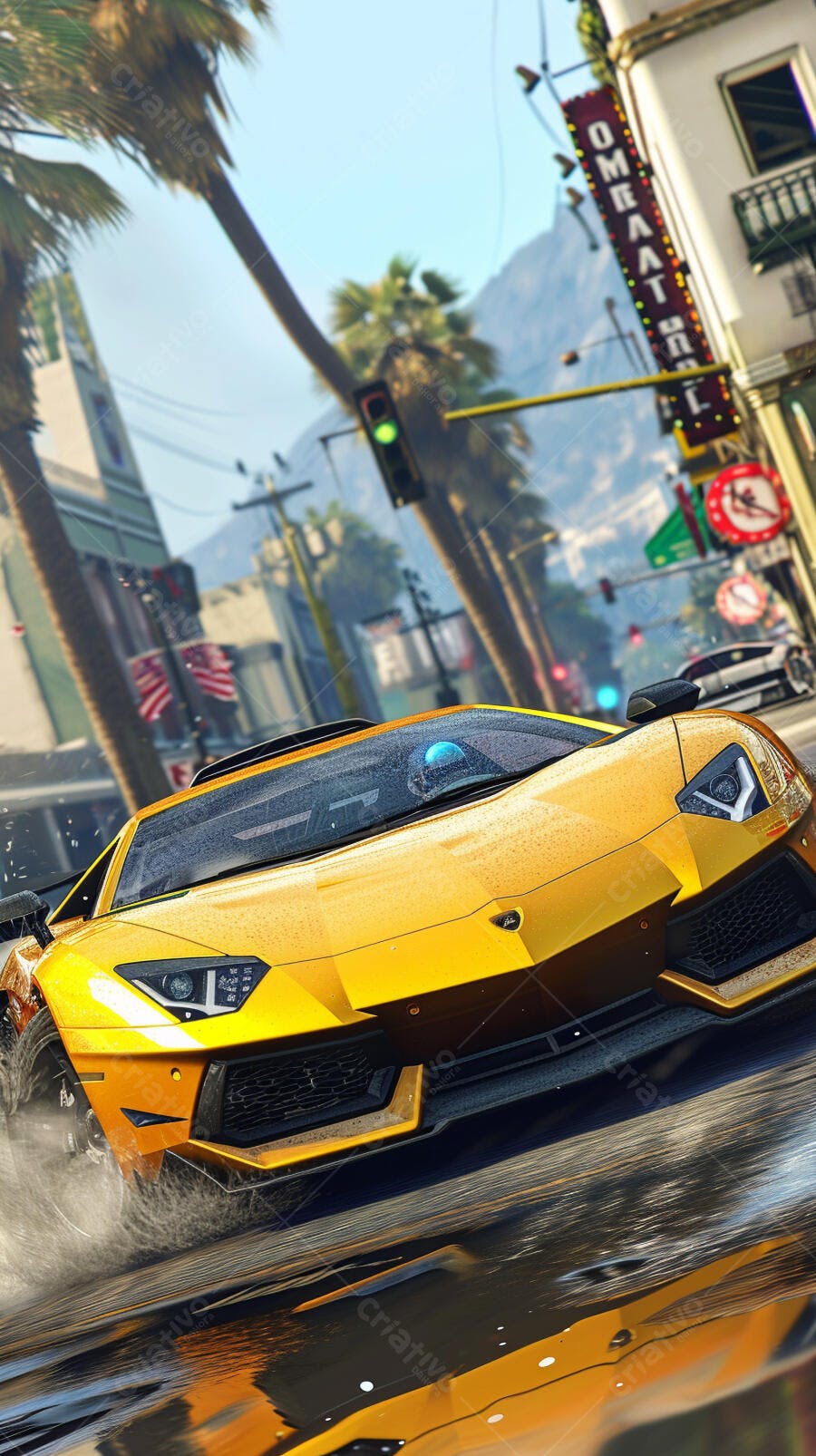 Lamborghini Aventador amarela em dia chuvoso