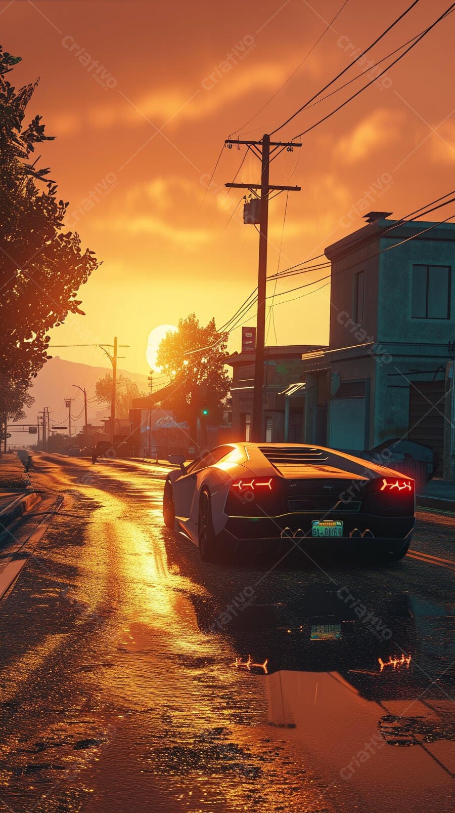 Lamborghini no Pôr do Sol Laranja