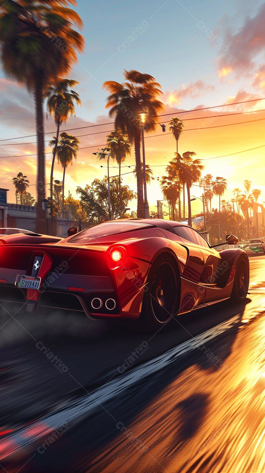 Ferrari vermelha no pôr do sol