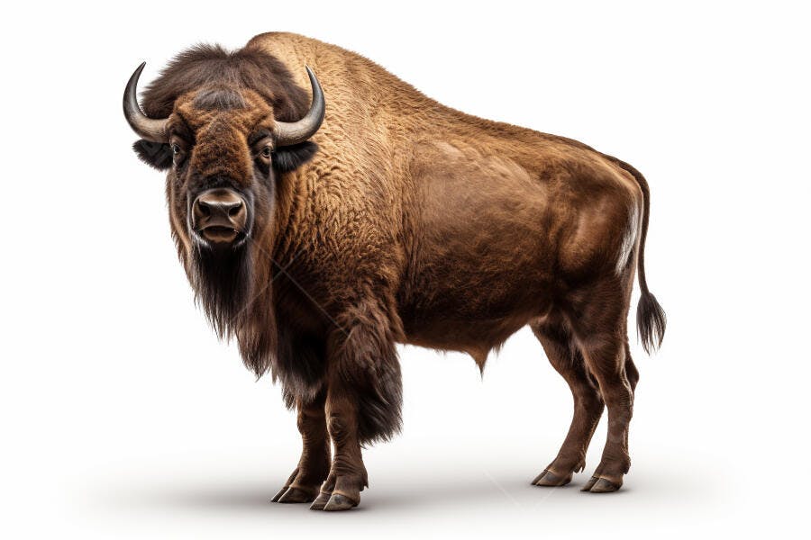 Bisonte Europeu Marrom em Fundo Branco