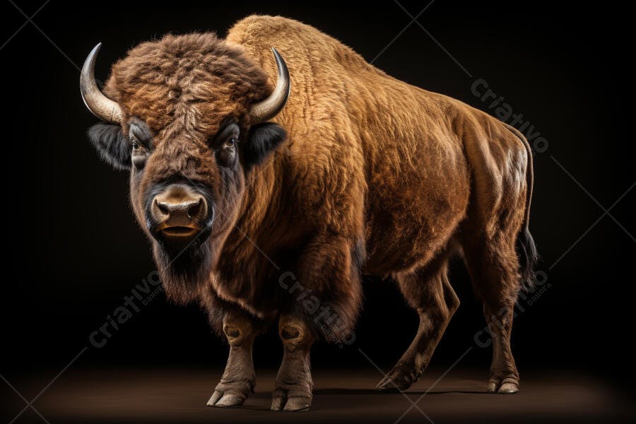 Bisonte europeu em fundo preto