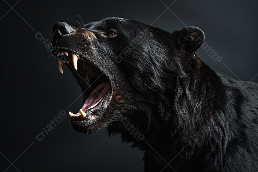 Urso negro rugindo fundo escuro
