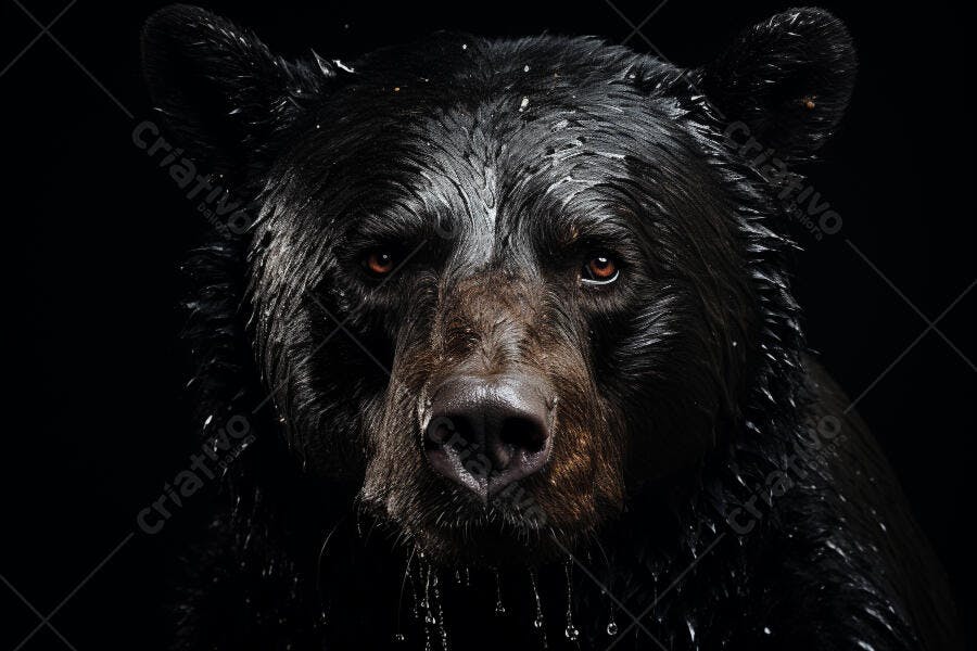 Urso Negro Molhado Olhar Intenso