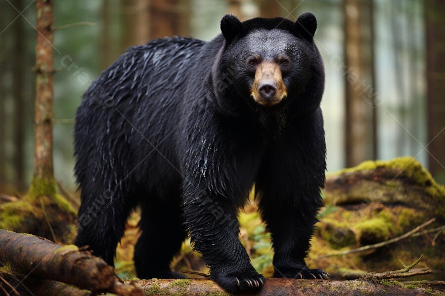 Urso Negro na Floresta em Dia Chuvoso
