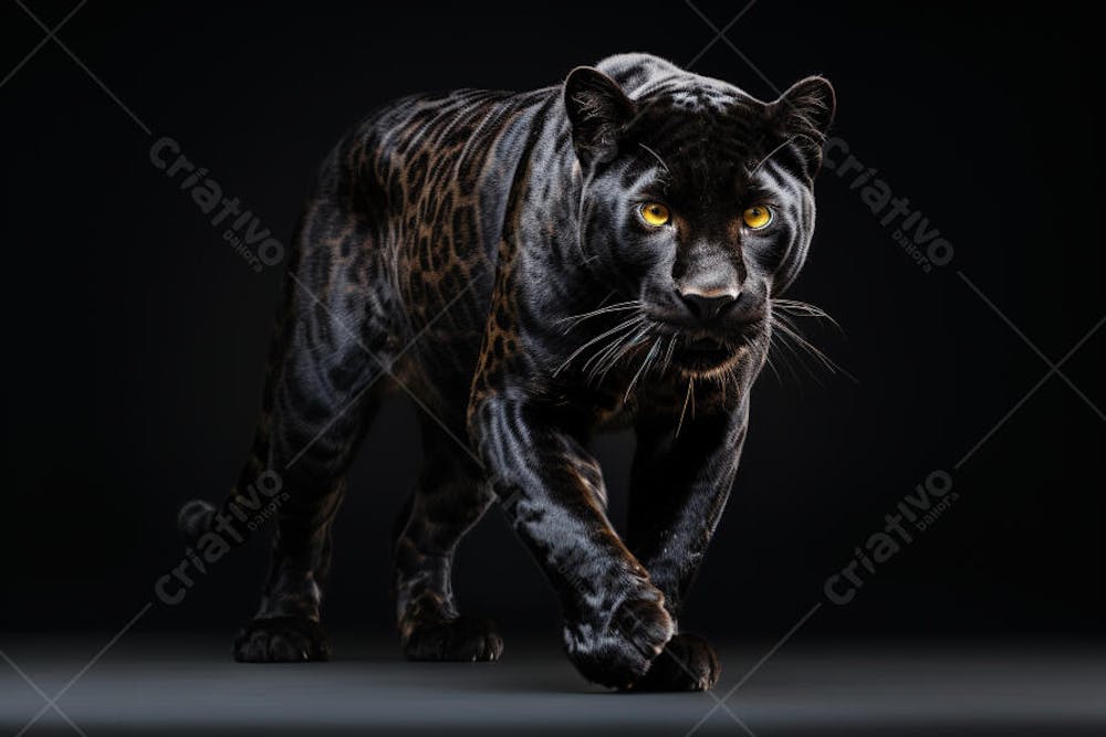 Jaguar negra em posição de caça