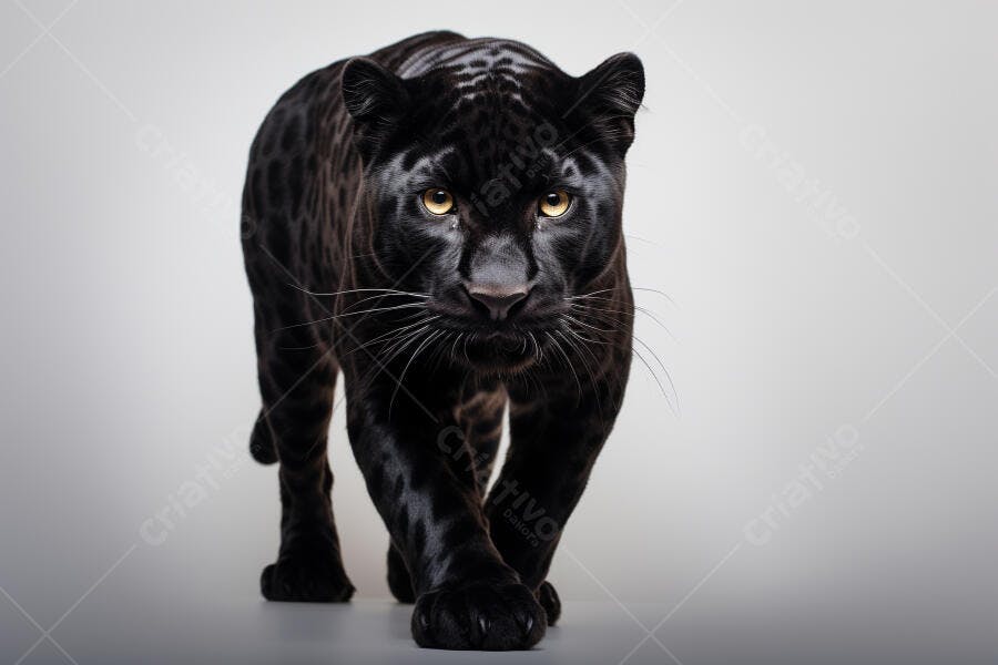 Jaguar Preto caminhando fundo cinza