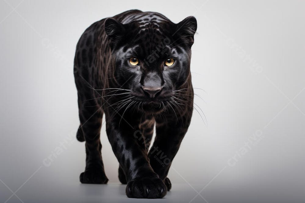 Jaguar negra em posição de caça