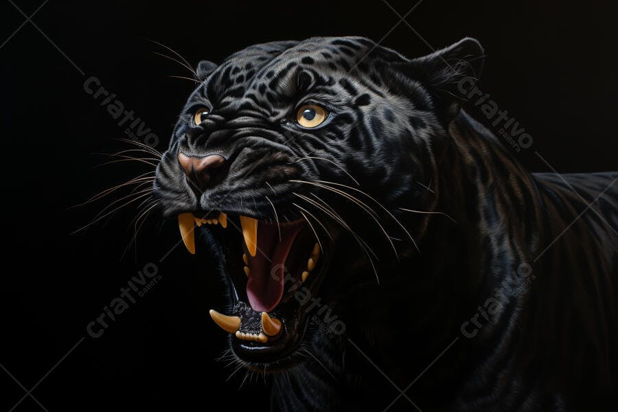 Pantera Negra Rosnando fundo preto