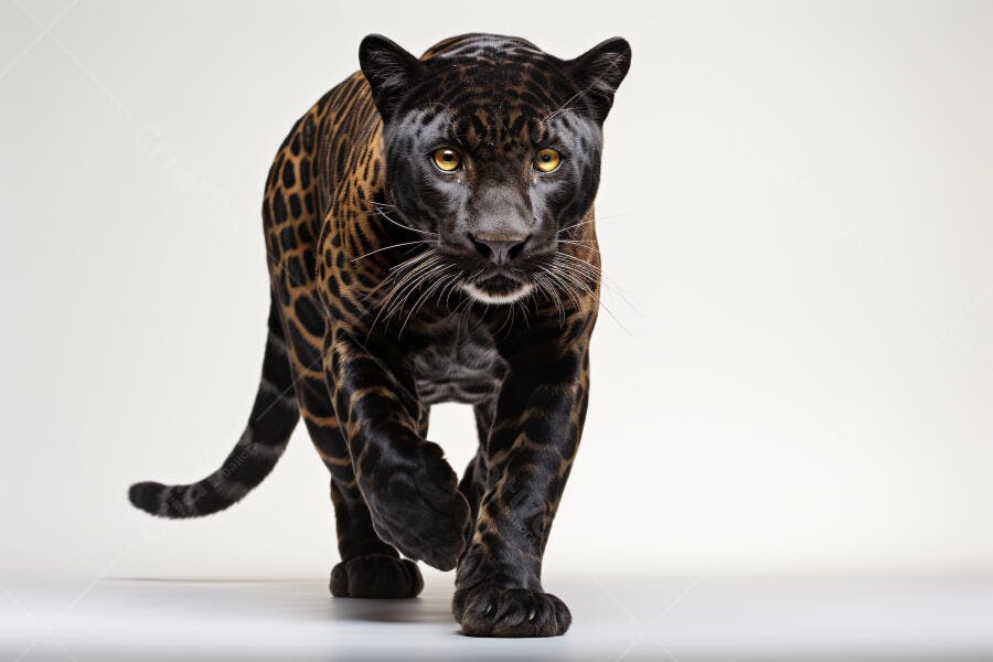 Jaguar Negro em fundo branco andando