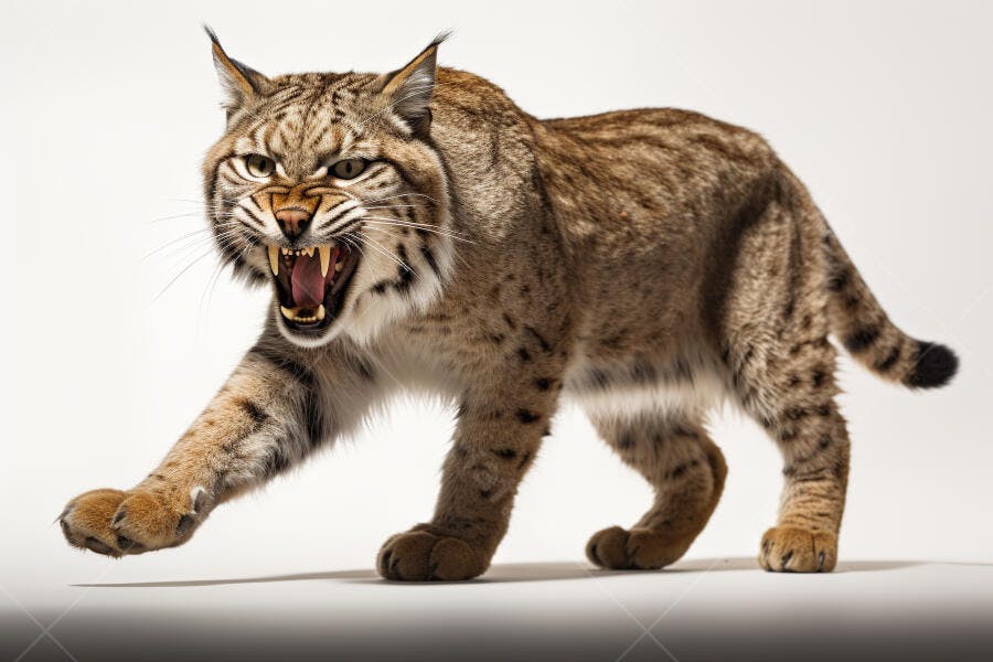 Lince-vermelho rugindo fundo branco