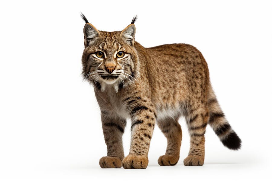 Lince Eurasiático caminhando fundo branco