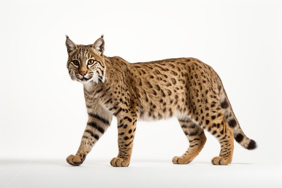 Lince-vermelho caminhando fundo branco