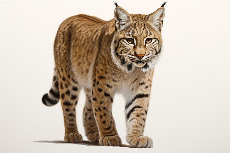 Lince caminhando fundo branco