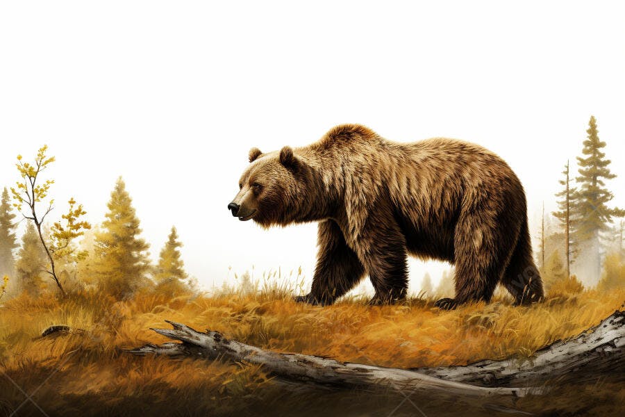 Urso Grizzly em paisagem outonal