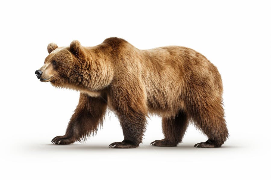 Urso marrom caminhando fundo branco