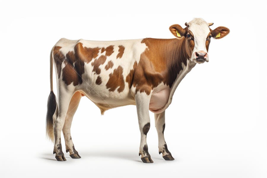 Vaca marrom e branca em fundo branco