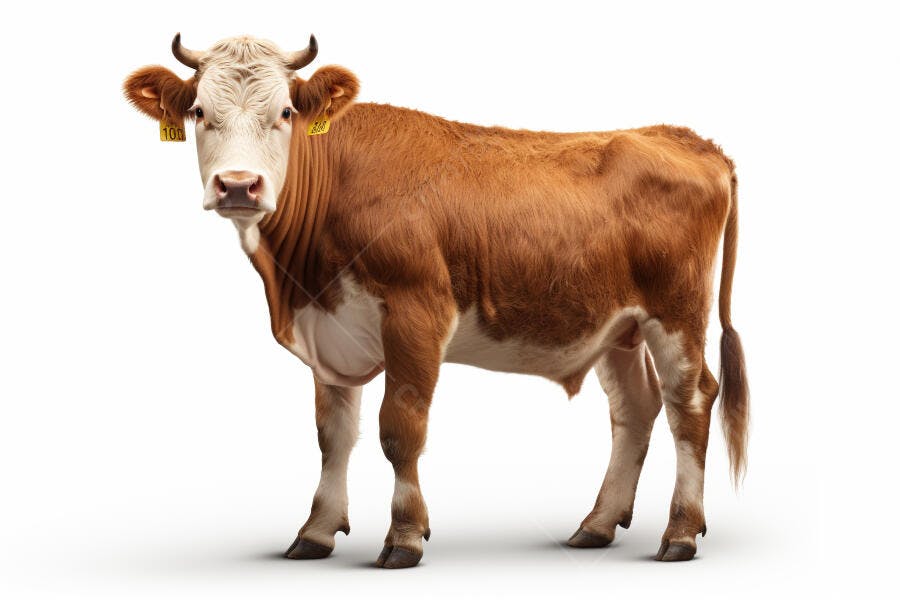 Vaca marrom e branca em fundo branco
