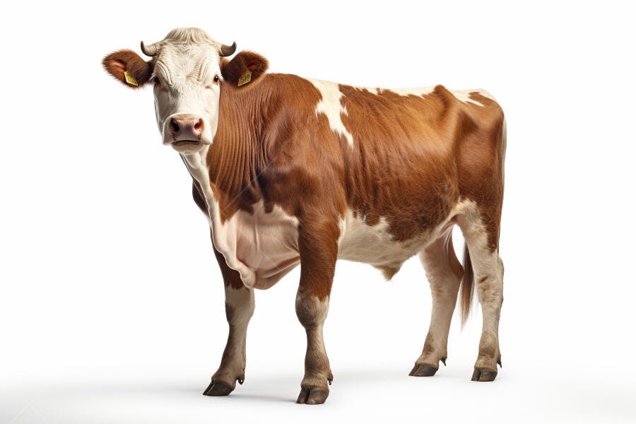 Vaca marrom e branca em fundo branco