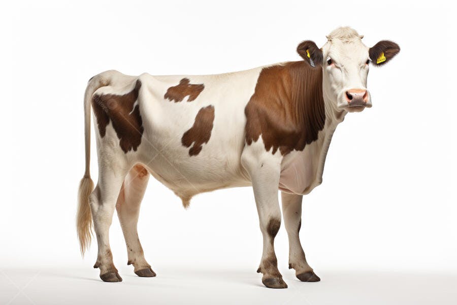 Vaca marrom e branca em fundo branco