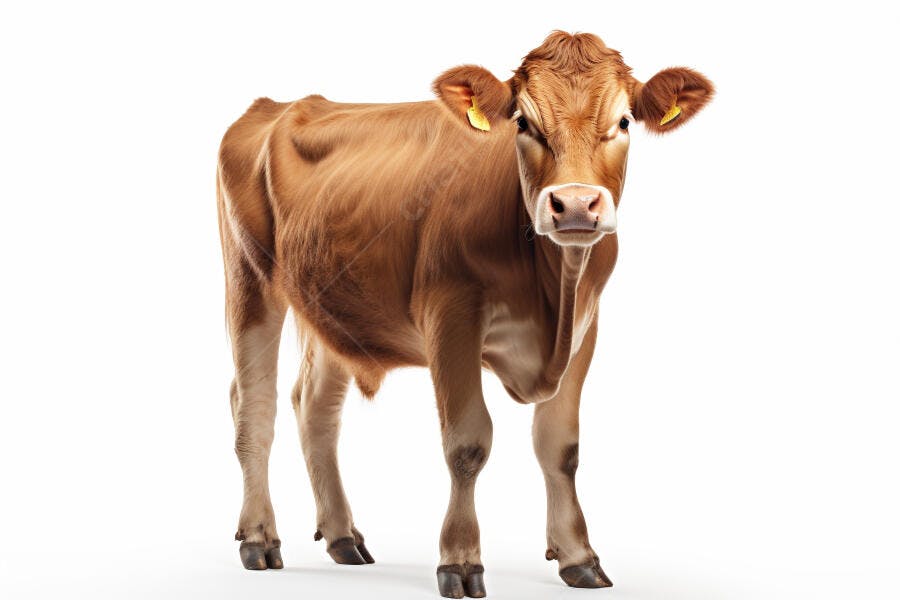 Vaca marrom em fundo branco estúdio