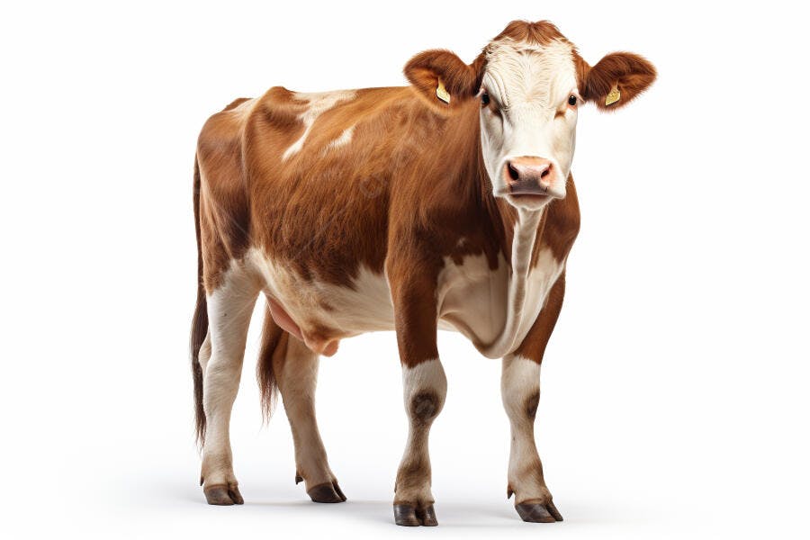 Vaca marrom e branca em fundo branco