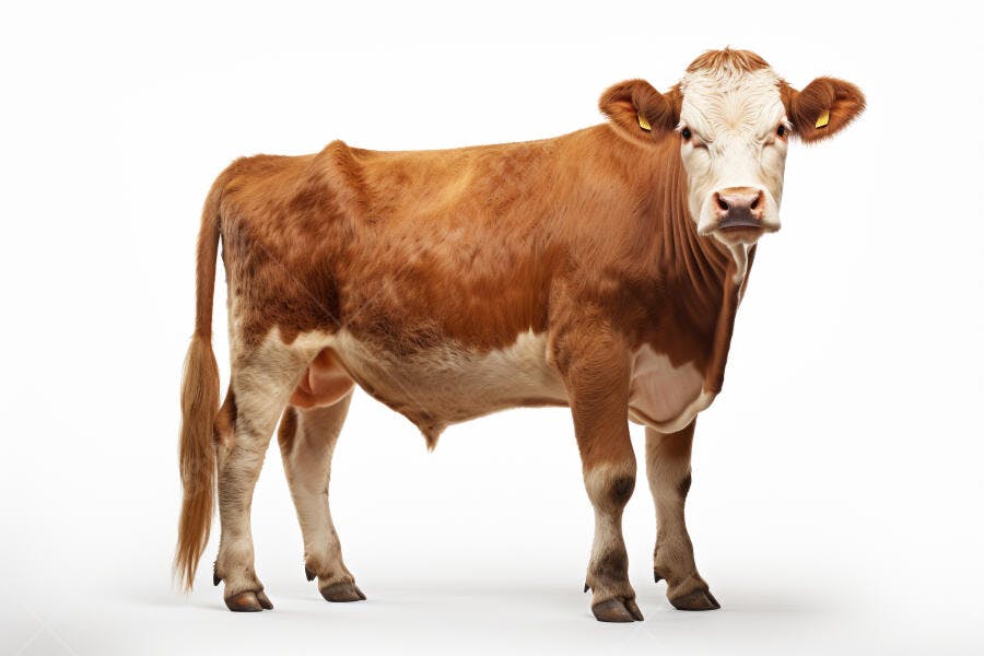 Vaca marrom e branca em fundo branco