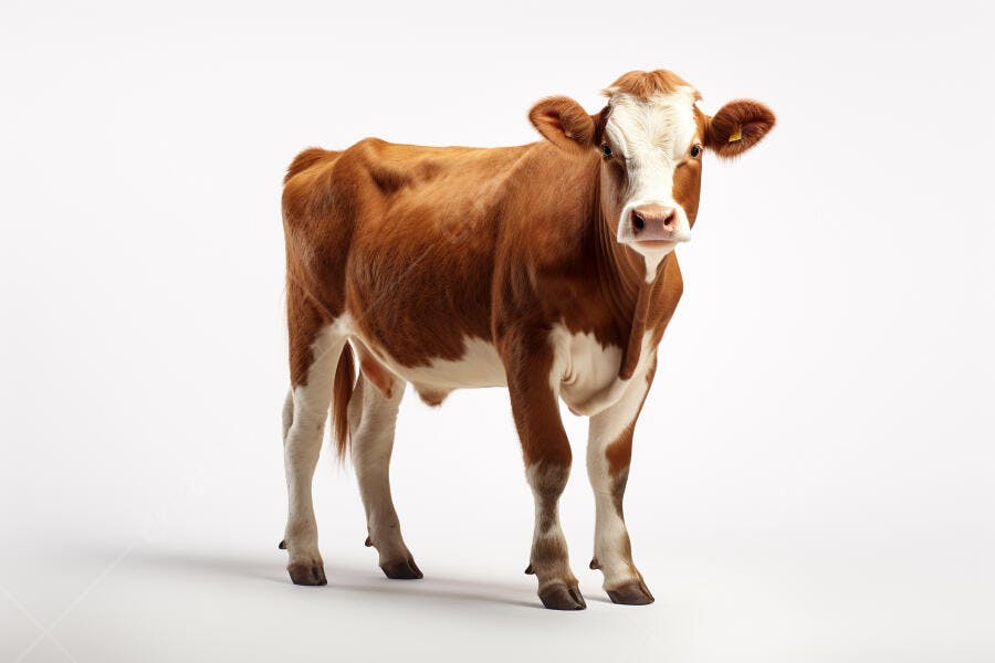 Vaca marrom e branca em fundo branco
