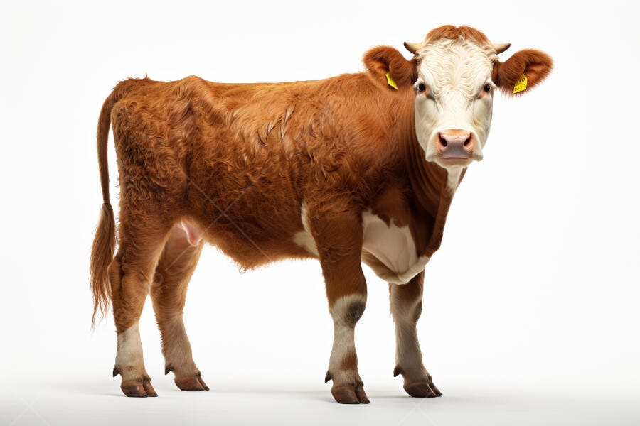 Vaca marrom e branca em fundo branco