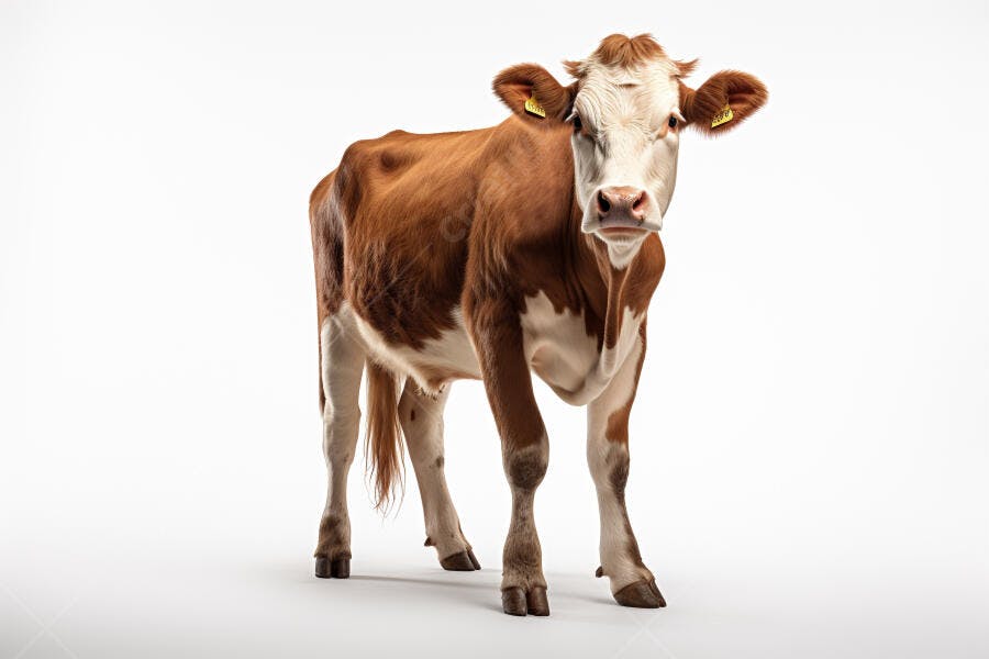 Vaca marrom e branca em fundo branco
