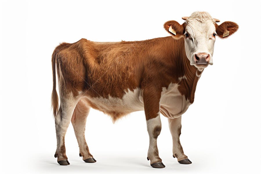 Vaca marrom e branca em fundo branco
