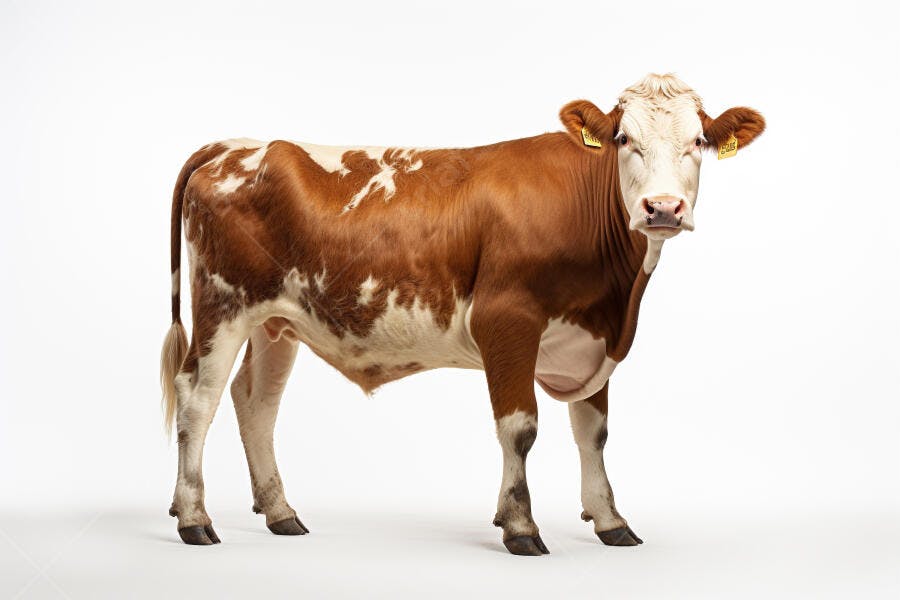 Vaca marrom e branca em fundo branco