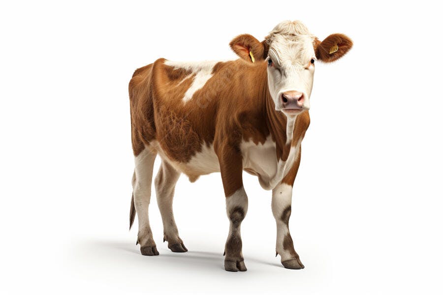 Vaca marrom e branca fundo branco