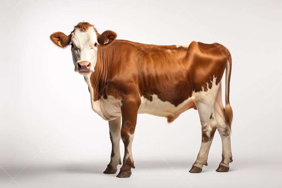 Vaca marrom e branca em fundo branco