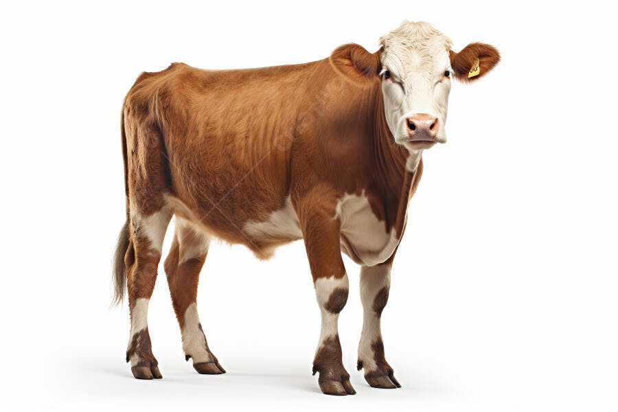 Vaca marrom e branca em fundo branco